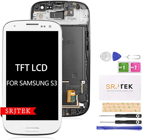 for Samsung Galaxy S3 LCD Replacement I9300 I9301 I535 Touch Screen Digitizer TFT Display Touchscreen Glass with Frame Assembly Kits,(NOT AMOLED) NOT Include Tempered Glass(White)