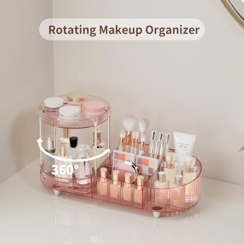 Image of Makeup Organizers for Vanity, 2 Rotating Perfume Trays and 5-Compartment
