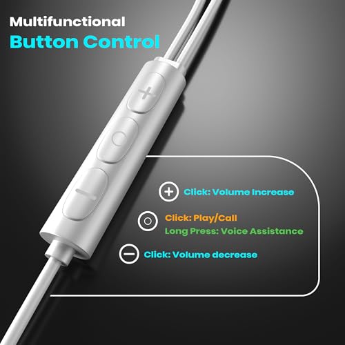 Image of Kratos Tune V6 C Type Earphones Wired, Deep Bass Drivers Earphone, Inline Control Type c Headphones with Mic, Comfort Fit Type c Earphone with Volume Control,Metallic C pin Earphones (White)