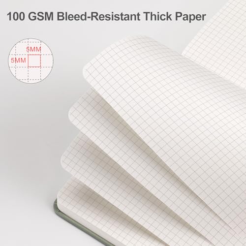 Image of EMSHOI Graph Grid Journal Notebook, 192 Pages, A5 Size (5.7'' x 8.3'') | Leather Hardcover, 100 GSM Thick Paper, for School, Note Taking, Math, Engineering, Sun Debossed (Light Green)