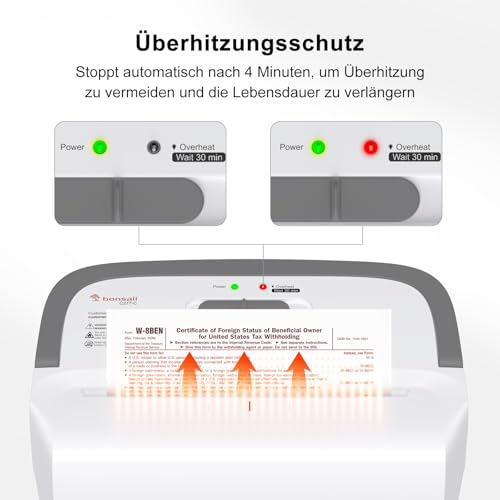 Bonsaii Aktenvernichter, 8-Blatt Papierschredder mit Sicherheitsstufe P-4, Kreuzschnitt 5x14mm, Schreddert Kreditkarten & Büroklammern, Überhitzungsschutz, 13L Behälter für Büro & Zuhause, C277-C