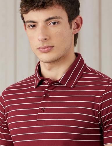 Image of Amazon Brand - Symbol Men's Cotton Rich Striper Polo Collar Striped Tshirts | Half Sleeves-Regular Fit (Available in Plus Sizes)