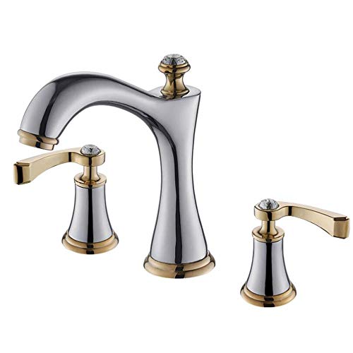 浴室シンク用蛇口 3穴 真鍮製 温水・冷水 浴室用蛇口 シンク用 8インチ 使いやすい ブラック(Chrome)