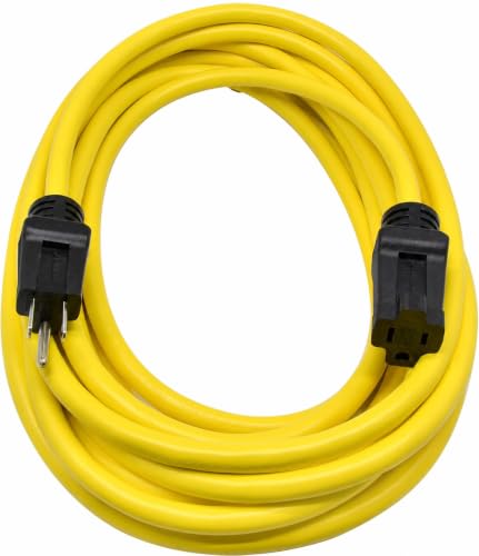 Clear Power 25 ft 12/3 SJTW Heavy Duty Outdoor Extension Cord Water & Weather Resistant Flame Retardant Yellow 3 Prong Grounded Plug CP10144