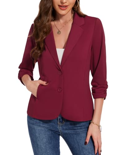 MINTLIMIT Blazers for Women Dressy Casual Ruched 3/4 Sleeve Lapel Button Work Office Cardigan Suit Jacket with Pockets