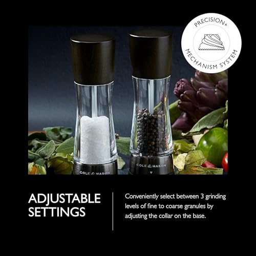 Image of Cole & Mason Derwent Salt Mill - Gourmet Precision Salt Grinder - Refillable Seasoning and Spice Tools - Adjustable Seat, Himalayan and Kosher Salt Grinder Settings - Dark Wood