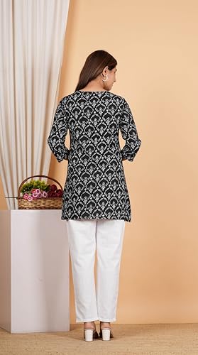 Image of Yash Gallery Women's Cotton Regular Fit Short Floral Printed Kurta