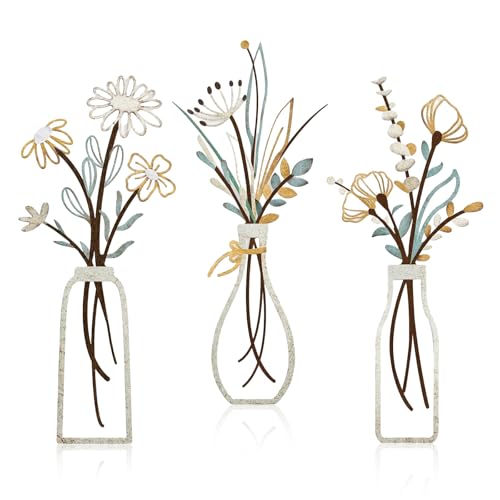 virkwuy 3 Pièces Décoration Murale de Fleur en Métal, Murale en Fil de Fleurs Décoration, Décor Mural en Métal de Fleurs, Convient pour la Décoration...