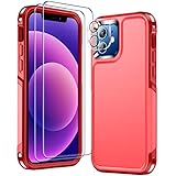 Temdan for iPhone 12 Case/iPhone 12 Pro Case, [12 FT Military Grade Drop Protection] with 2 Pack [Glass Screen Protector+ Camera Lens Protector] Non-Slip Shockproof Case-Red