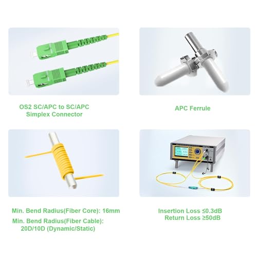 Image of PremiumAV SC /APC to SC /APC Fiber Optic Cable 1 Meter - Single Mode Simplex 9 /125um Patch Cable, Yellow LSZH OD-3.0mm - High-Speed Internet Connectivity for Routers, Switches, Networking Devices