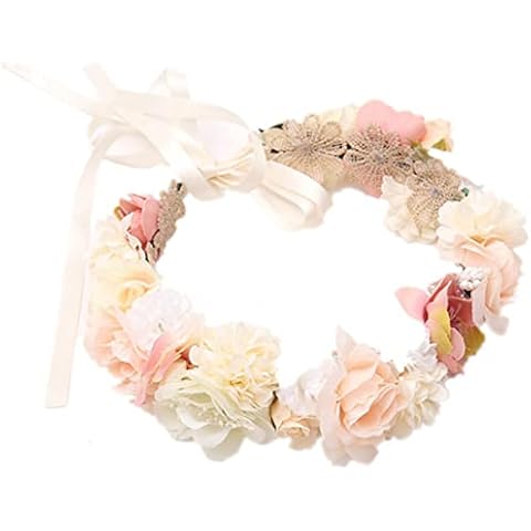 Damen Blumenstirnband Blumenkrone Blumenkranz Boho Blumen Haarkranz mit Band Blumen Haarbänder Haarkranz Blumengirlande Haarschmuck für Geburtstag Festival Hochzeit Braut Brautjungfer Mädchen Cover