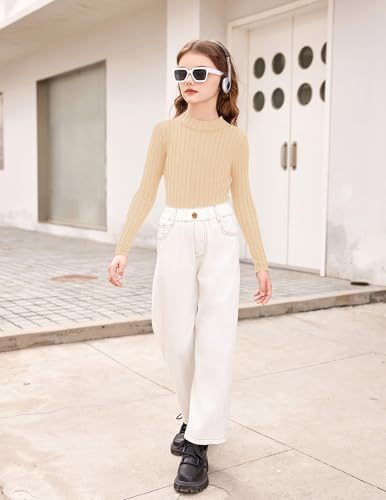 Image of Arshiner Girls Half Turtleneck Long Sleeve Knit Slim Sweater Pullover Tops