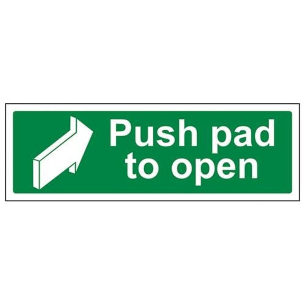 V Safety Push Pad To Open Sign - Landscape - 300mm x 100mm - Self Adhesive Vinyl, Green, 22002AX-S