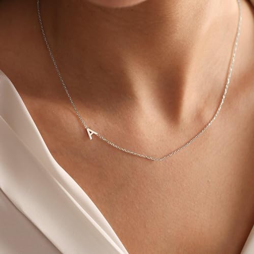 Silver Necklace for Women, Dainty Sideways Letter Necklace Sterling Silver Initial Necklace Cute Name Necklace Personalized Simple Silver Choker Necklaces for Women Trendy Jewelry Gifts3
