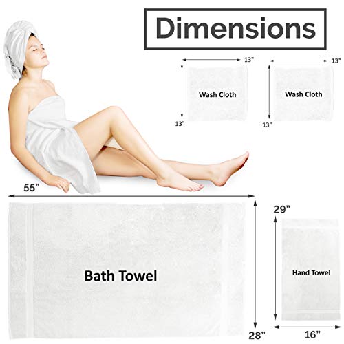 Luxus 6 Stück Handtuch Set Weiß - 2 Badetücher, 2 Handtücher, 2 Waschlappen, Plus 2 Bonus Waschlappen - 100% organische… – Bild 3