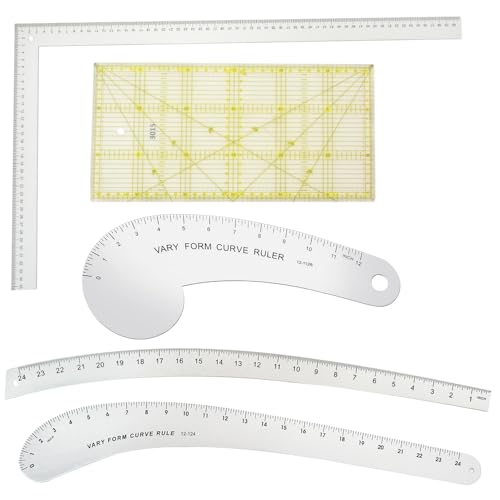 Morimoe Fashion Sewing Ruler, Vary Form Curve Ruler, French Curves Measuring Cloth Design, Drawing Pattern, Aluminum (5-Pcs Set)