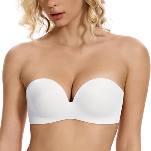 Image of Wingslove Strapless Bra Push Up for Women Underwire Half Backless Bra with Removable Straps Seamless Padded Support