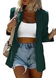 KIRUNDO Women's Blazers & Suit Jackets Casual Button Long Sleeve Open Front Jacket Curved Hem Pad Shoulder Office Blazer Work Clothes Spring Fall Fashion 2025(Dark Green, Medium)
