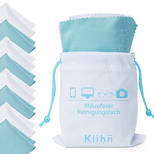 Paño Microfibra de Klihn Kit de 8 toallitas Limpia Gafas para móviles y Gafas. Gamuza Gafas (Microfibra Fina 18 cm x 16 cm) con Bolsa a Juego