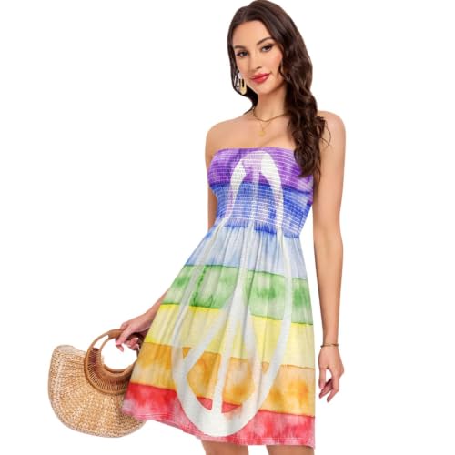 Robe d'été décontractée sans bretelles pour femme motif paix