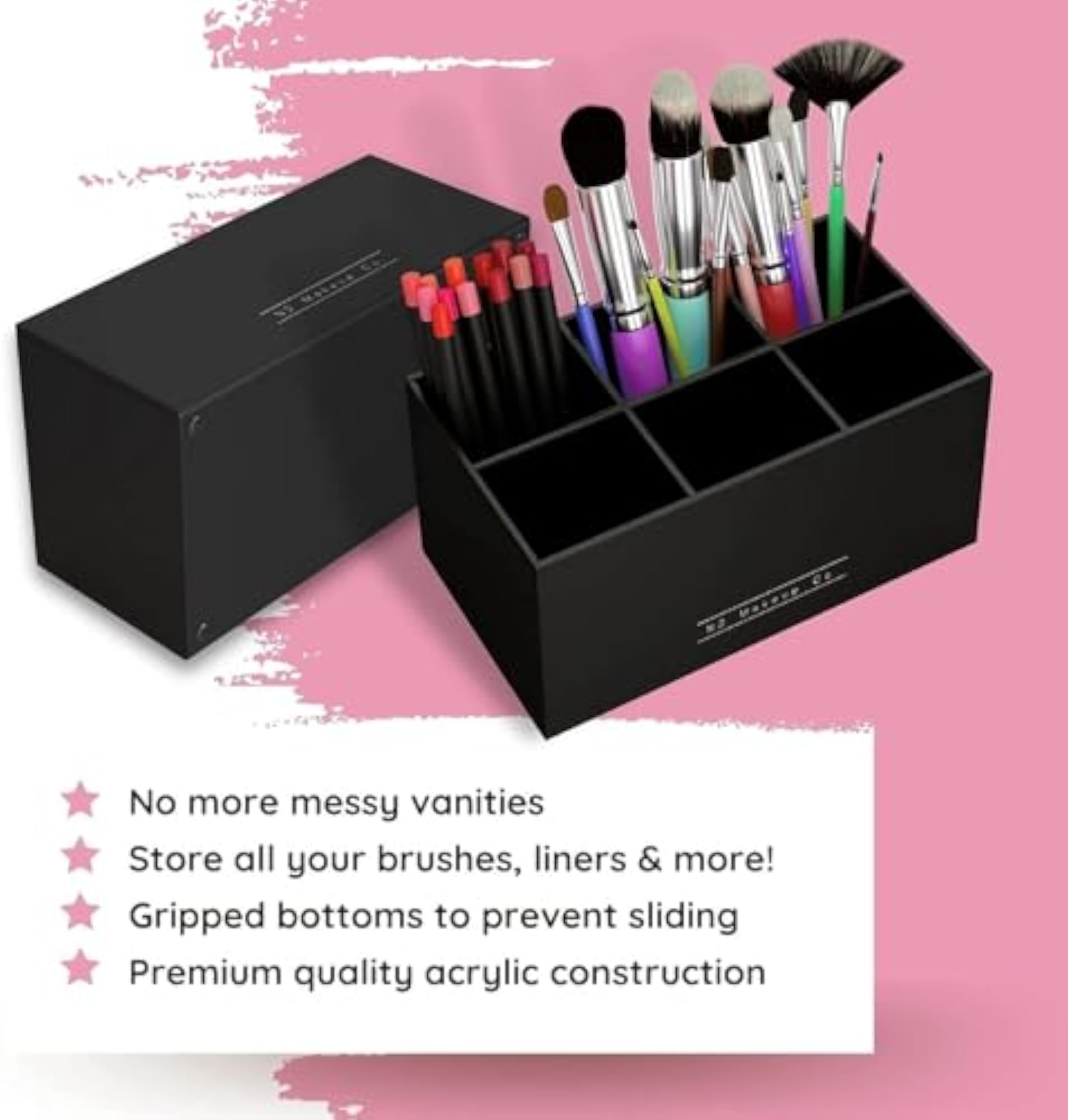 Makeup Brush Holder Organizer 6 Slot Black Acrylic