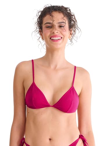 Lisca Triangel Bikini-Oberteil Florida | unwattierte Cups | ohne Bügel, Triangle Schnittform | Clean-Chic Doppelripp Optik | M Cyclamen