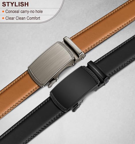 Image of BULLIANT Men's 2-Pack Ratchet Leather Belt Trimmable 1 3 /8 inch-Gift Boxed