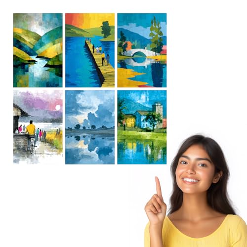 Image of SiddArtify Abstract Landscape Wall Art Prints Set - Modern Scenic Poster Decor for Living Room Office - 12x18 inch Board Pack of 6