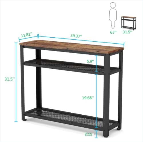 Tribesigns Console Table, Entryway Hallway Table with 2 Mesh Storage Shelves, Industrial Style, for Living Room, Corridor, Bedroom