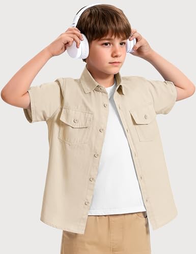 Boys Short Sleeve Button Down Dress Shirts School Uniform Oxford Shirt Size 7-14 Years2