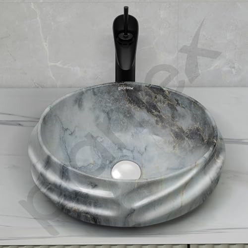 Image of Plantex Ceramic Wash Basin for Bathroom /Table Top Ceramic Basin /Washbasin for Hotel /Restaurant (Marble Finish - 18 x 15 x 7 inch)