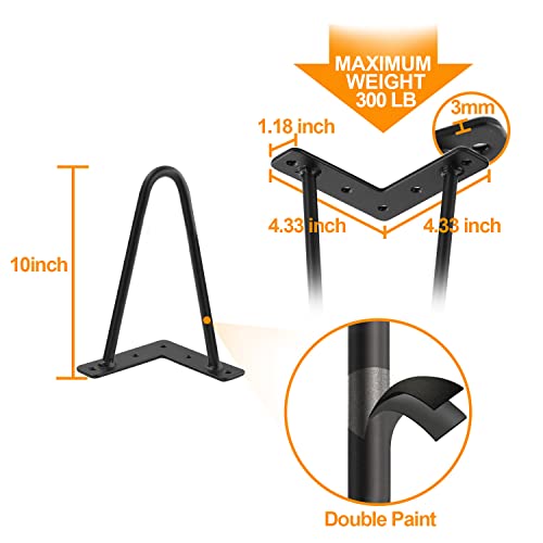 Ironalita 10 Inch Hairpin Legs For Furniture Set Of 4, Heavy Duty Industrial Metal Table Legs With 3/8 Inch Black Solid Iron thumb #2