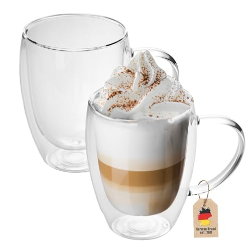 Intirilife 2X Verres Thermo à Double Paroi Set -250-300ml- Soufflés à la Bouche Isolés pour Cappuccino, Verres à Thé Verres à Café Tasses à Latte...
