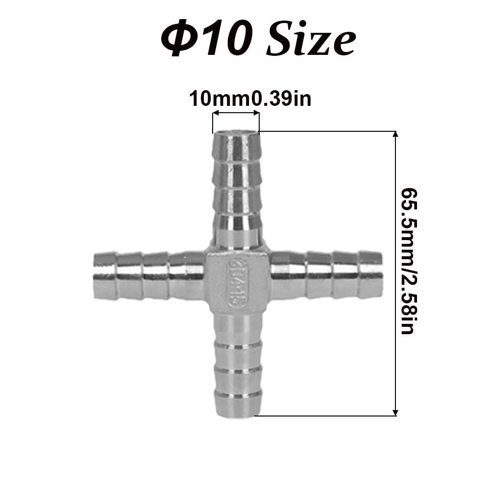 Lot de 9 raccords de tuyau cannelés à 4 voies en acier inoxydable de 8/10/12 mm, connecteur de tuyau d'égouttement à 4 voies pour système d'irrigation agricole de jardin