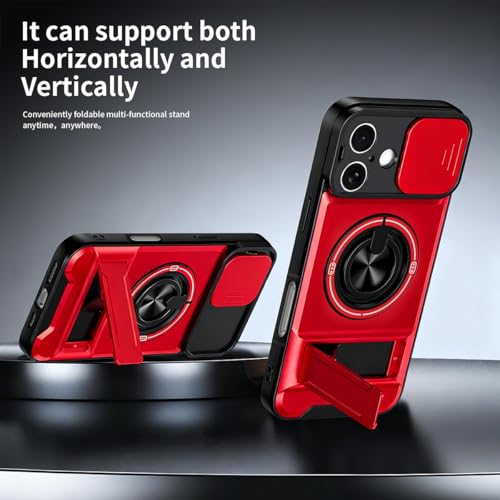 Dssairo for iPhone 16 case with 360°Rotation Magnetic Ring Compatible with MagSafe Slide Camera Cover Foldable Stand Military-Grade Shockproof Protective case (Red, iPhone 16) by Dssairo - Used condition - Image 5