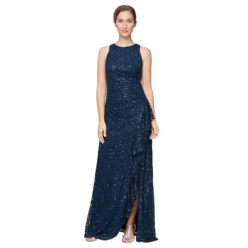 Image of Alex Evenings Women's Long Sleeveless Mother of the Bride Dress W /Cascade Ruffle & Front Slit (Petite and Regular Sizes)