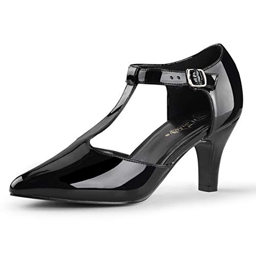 PleaserUSA T-Strap-Pumps Divine-415 Lack schwarz Gr. 41