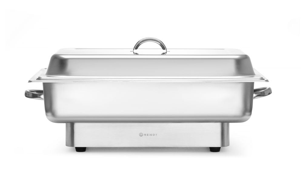 HENDI Chafing Dish, Pollina, elektrisch, mit GN1/1 Behälter, Deckelständer, Temperaturbereich: bis 85°C, Warmhaltebehälter, Buffetwärmer, 9L, 230V/900W, 587x440x(H) 273mm, Edelstahl