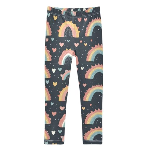 Colorful Boho Rainbow Hearts Pattern Girls Leggings Kids Yoga Pants Dance Active Tights 4T