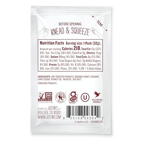Image of Justin's Honey Peanut Butter Squeeze Packs, Organic Ingredients, Non-GMO, Gluten-Free, Responsibly Sourced, Kosher, 0.5 Ounce (150 Pack)