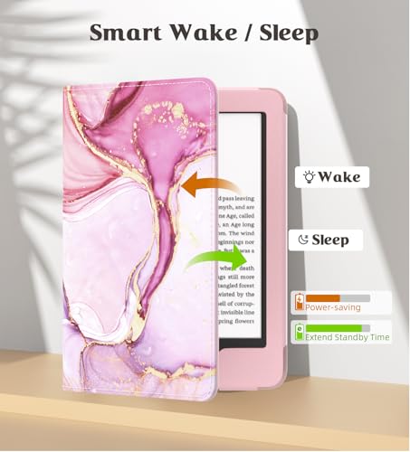 Image of MoKo Case Fits 6 inch Kindle(11th Generation, 2024 /2022 Release) /Kindle(10th Gen,2019) /Kindle(8th Gen, 2016), Ultra Lightweight PU Shell Cover with Auto Wake /Sleep for Kindle 2024, Light Pink Gold Marble