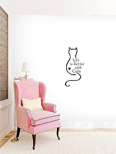 Vinilo decorativo de pared con diseño 'Life is Better with Cats' 13x27 pulgadas miniatura 4