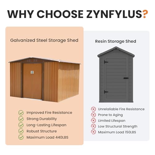 8x8 FT Outdoor Storage Shed, Large Metal Garden Shed with Sliding Doors & Updated Frame, All-Weather Steel Utility Shed for Backyard, Patio, Lawn, Coffee