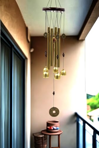Image of Decorative Wind Chime for Home | Wooden House with Bells Colourful Beads | Positive Energy Balcony Living Room Hall Garden Home Decor (Wind Chimes Metal Bells)