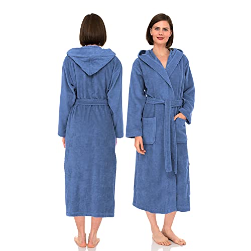 NAUSHA.HOME - NAUSHA.HOME Luxury Hooded Bathrobe Mens & Ladies Dressing Gown 100% Cotton Terry Toweling Shawl Collar Robe Perfect For Hotel & Spa Soft Stylish Robe (as8, alpha, x_l, regular, regular, Cobalt Blue)