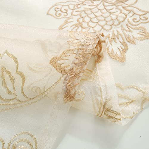 Elkca Floral Embroidered Sheer Curtains With Beads For Bedroom Window Tulle Curtain For Living Room,52Inchx96Inch,Grommet Top,2 Panels #TOP5