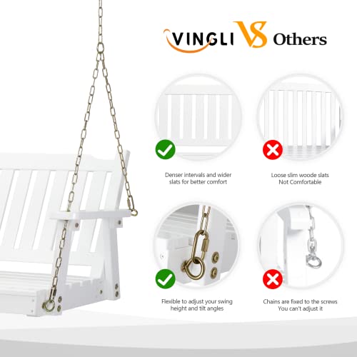 Image of VINGLI Upgraded 4 FT Wooden Porch Swing, 880 LBS Solid Fir Wood, White