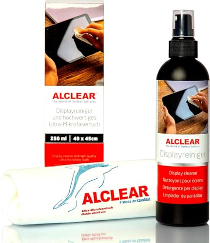 ALCLEAR 721DR - Limpiador de pantalla de 250 ml con paño de microfibra sin pelusas, limpia TV, LCD/TFT, plasma, smartphone sin rayas