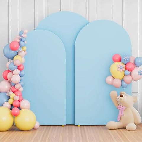 Wedding Arch Cover Set of 3 Blue, 4FT, 5FT, 6 FT Round Top Chiara Backdrop Stand Covers for Birthday Graduation Baby Shower Banquet Party Decoration Cover