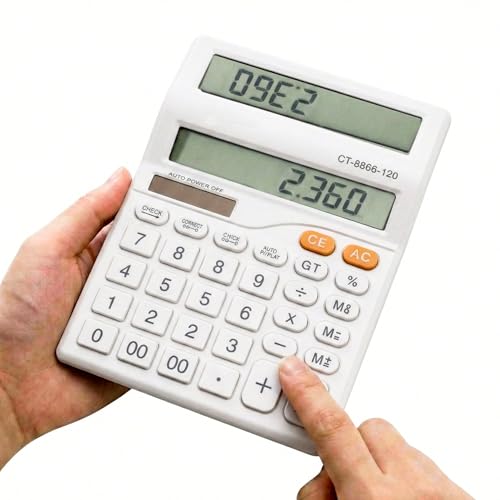 Image of 12 Digit Dual Screen Desktop Calculator with Big Buttons, GT & Memory Functions, Auto Power Off, Electronic Tabletop Office Use for Home, Shop & Business, White